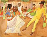 Diego Rivera Canvas Paintings - Baile en The